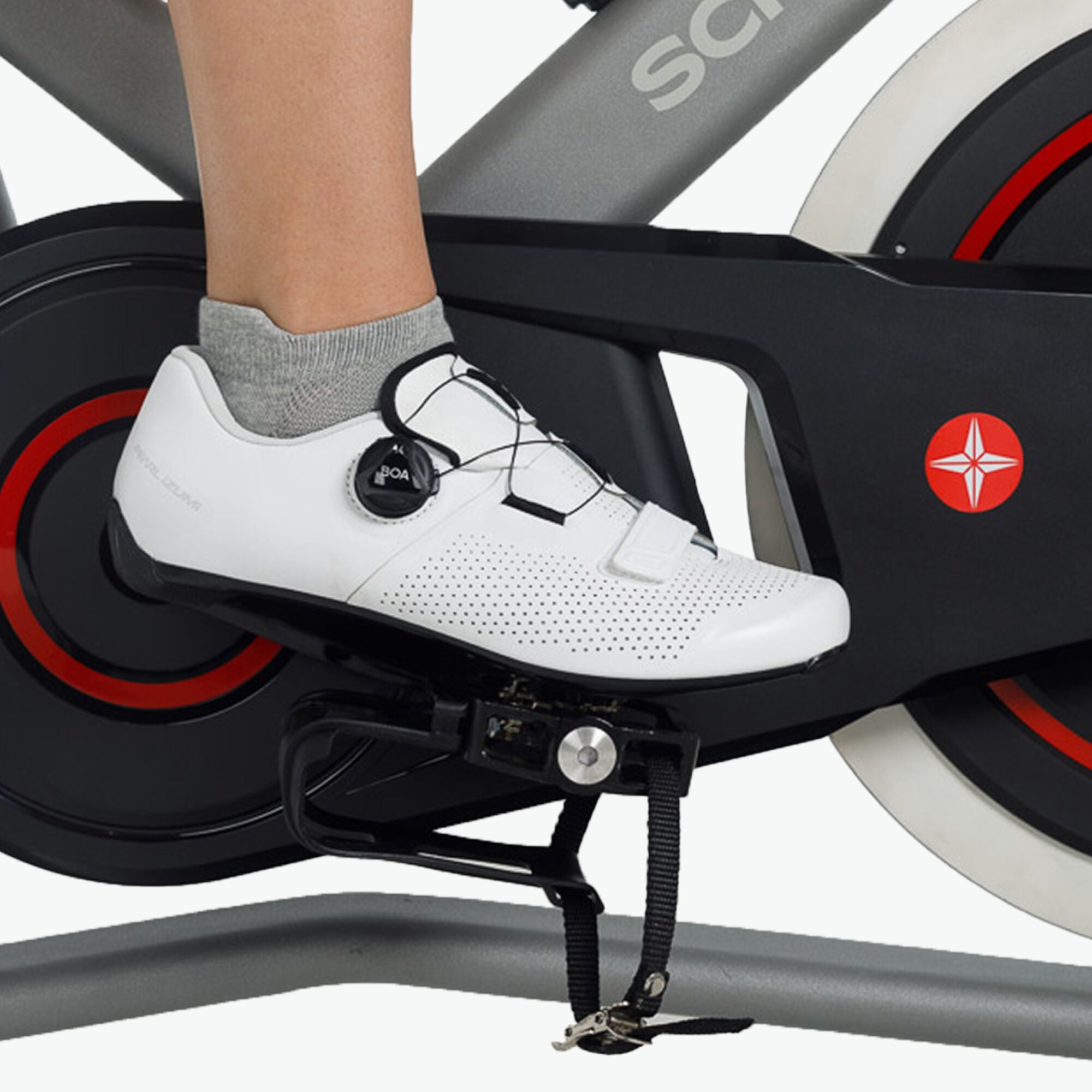 Close up of Schwinn IC3.5 Indoor Cycling Bike pedal in use.