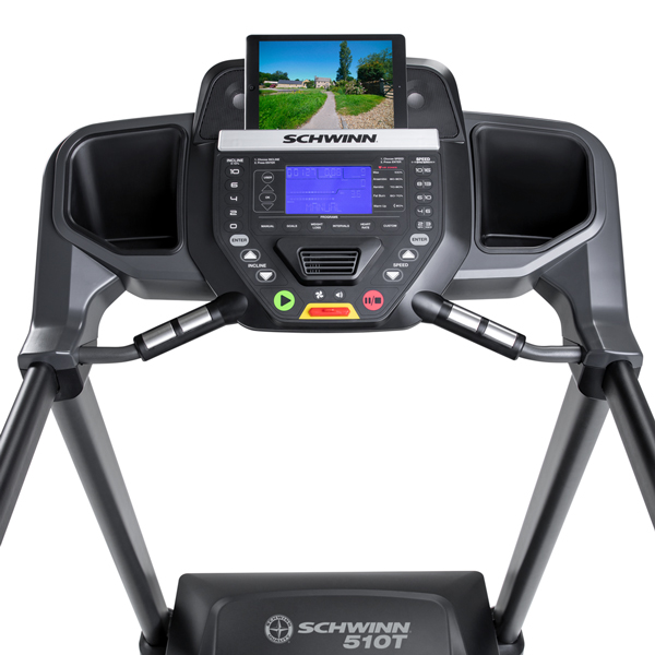 510T / 810 Treadmill console shown with tablet