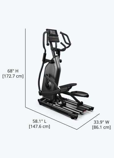 590 Elliptical Dimensions - Length 58.1 inches, Width 33.9 inches, Height 68 inches