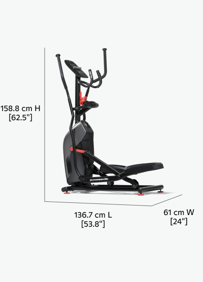 510E / 411 Elliptical Dimensions - Length 136.7 cm, Width 61 cm, Height 158.8 cm